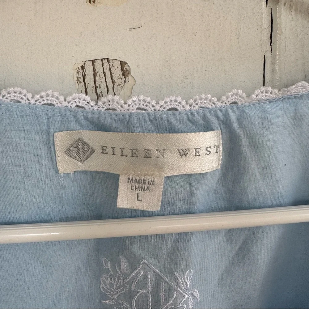 Eileen West Cap Sleeve Button Front Cotton Nightgown Blue size Large NWT NEW - Picture 2 of 7